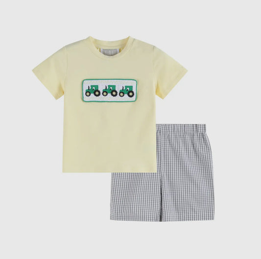 Tractor Smocked Shorts Set