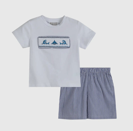 Shark Smocked Shorts Set